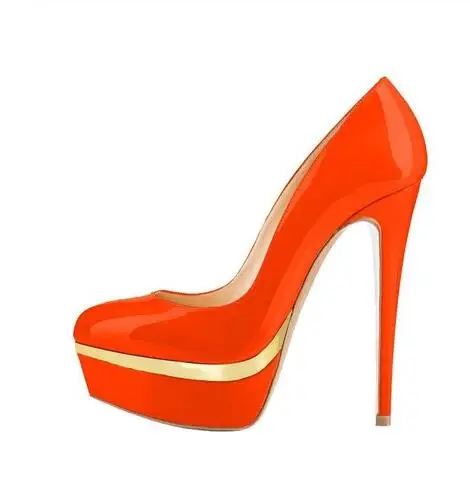 Polite2020 Mirror Hot Selling Women Black Orange Leather Shallow Pumps Sexy Platform Slip on Round Toe Dress Shoes High Heels | Обувь