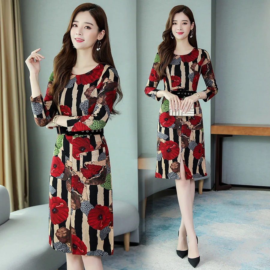 Осень зима 3XL размера плюс Цветочное платье с длинным рукавом 2019 винтажное