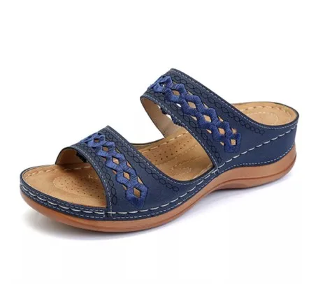 NEW blue 1 Puimentiua Летние женские сандалии 5 цветов шить сандалии женская повседневная обувь с открытым носком на платформе на танкетке шлепанцы пляжная обувь - Цвет: NEW blue 1