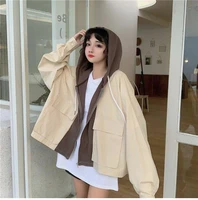 jackets women spring autumn casual all match students patchwork korean style chic zipper harajuku oversize streetwear overcoat