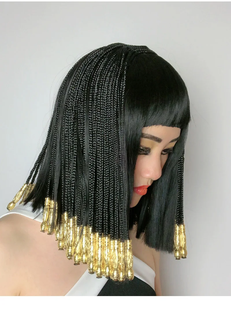 Egyptian Cleopatra Black Braids Styled Heat Resistant Synthetic Hair Halloween Party Carnival Cosplay Wigs + Wig Cap |