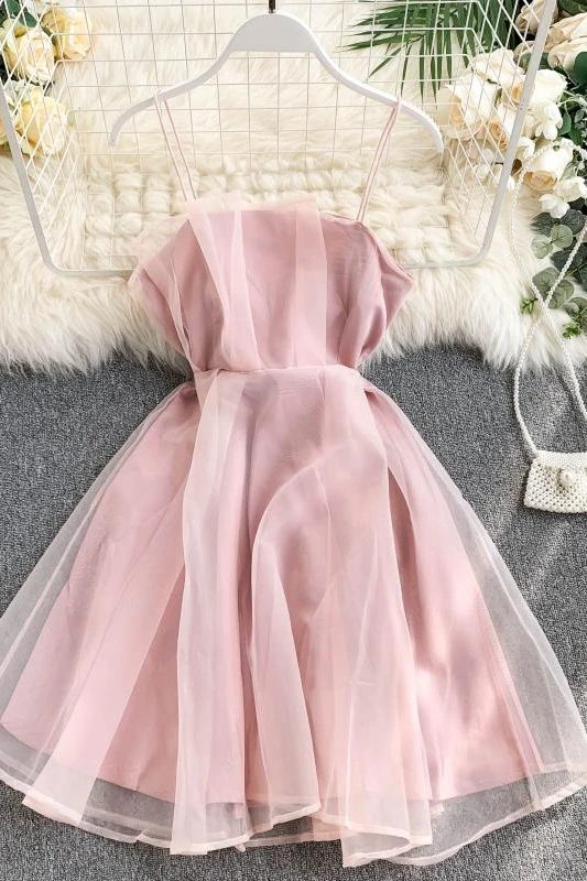 

FMFSSOM Spring Summer Spaghetti Strap High Waist Sleeveless Mini Chiffon Elegant Women Lady Female Dress