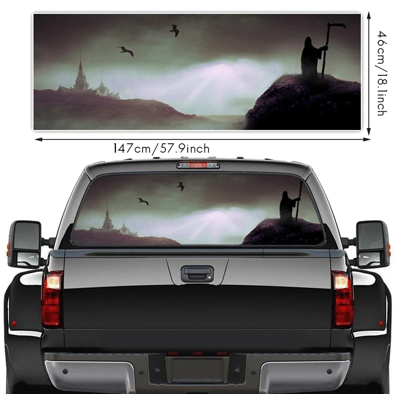 

Grim Reaper Darkness for Truck Jeep Suv Pickup 3D Rear Windshield Decal Sticker Decor Rear Window Poster 57.9 X18.1 Inch