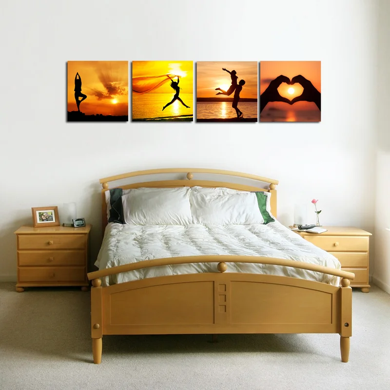 Пейзаж Картина на холсте человек пляж Wall Art плакат 4 шт. красивые закат HD печати