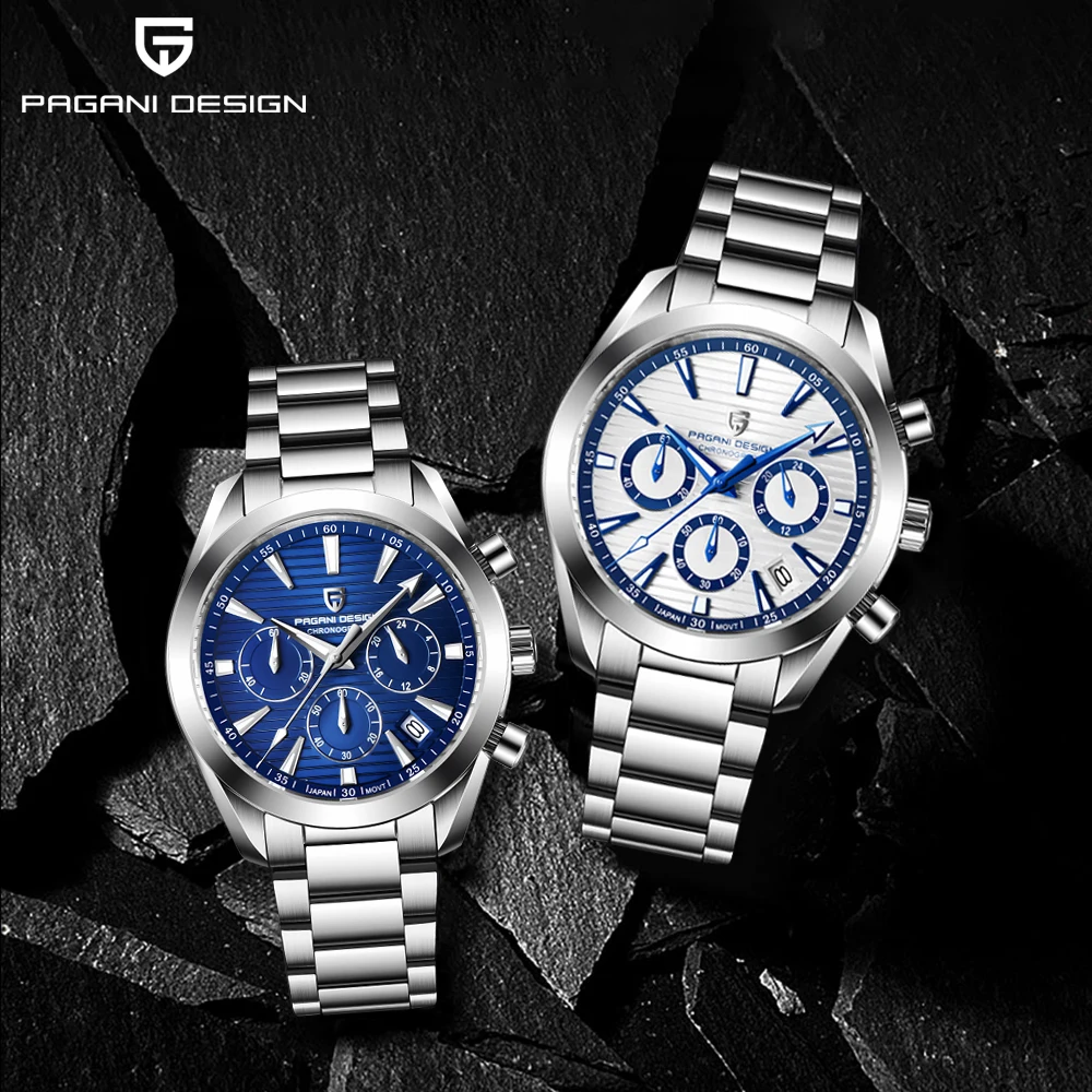 Часы-хронограф мужские Кварцевые водонепроницаемые из нержавеющей стали с