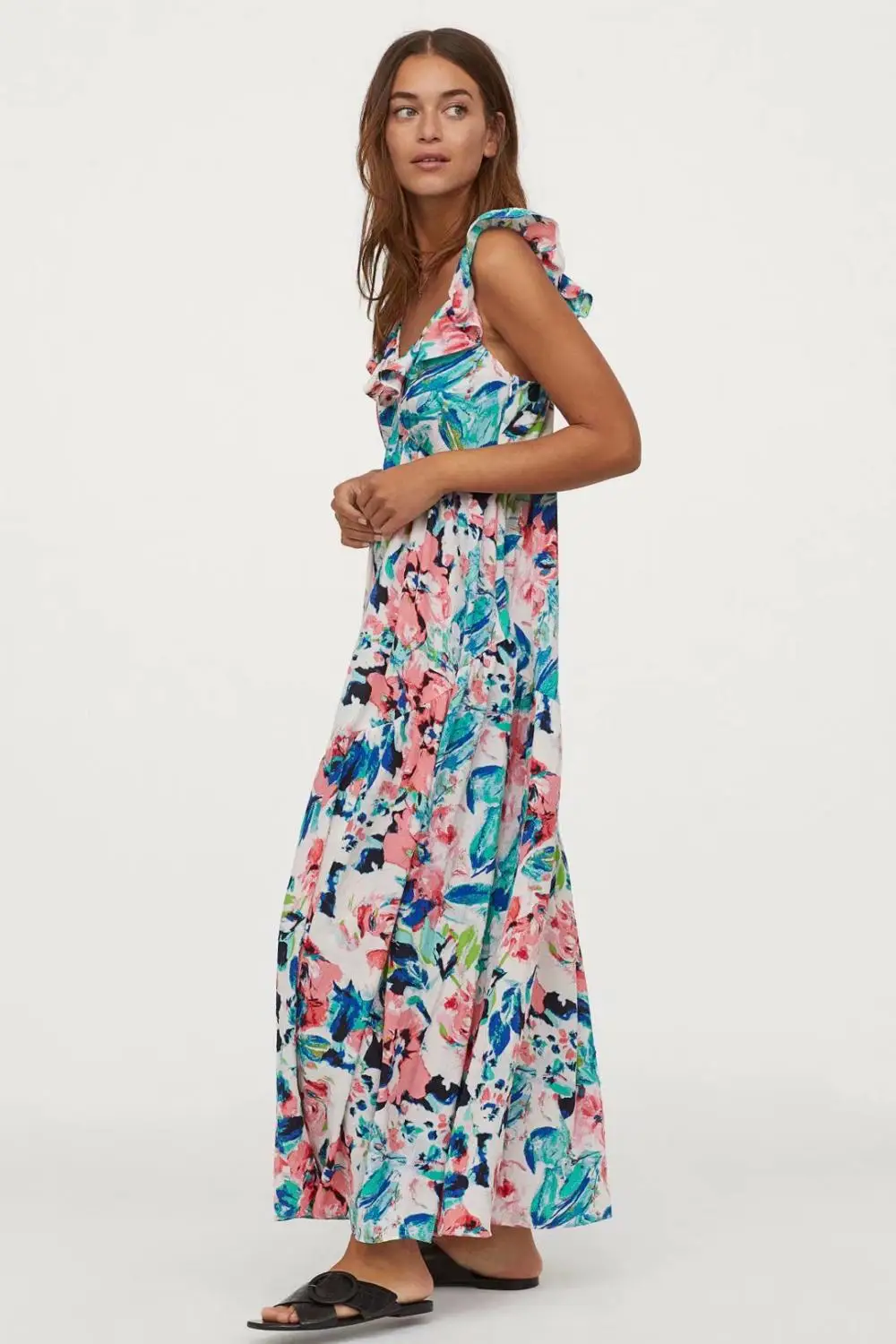 Женское платье с V-образным вырезом ZA элегантное свободное на бретелях без