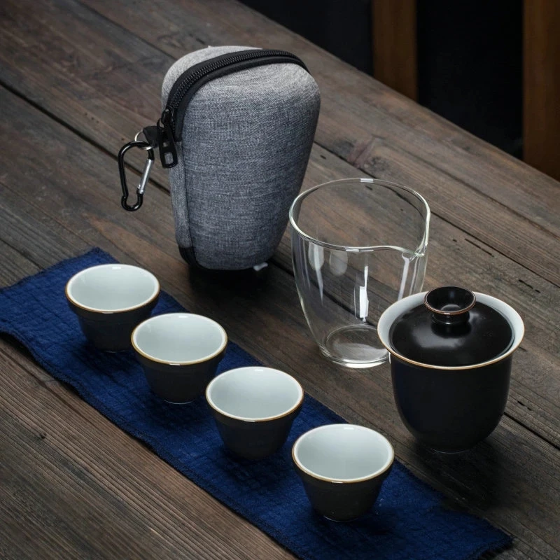 

Портативный чайный набор с сумкой для путешествий чайная чашка чайный горшок gaiwan посуда для напитков Китайский кунг-фу чайный сервиз чай пр...