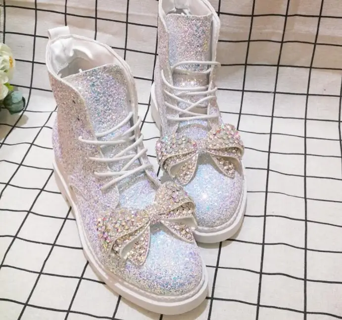 Стразы и бантом для девочек сезон весна тонкие блестки прилив бренд ботинки