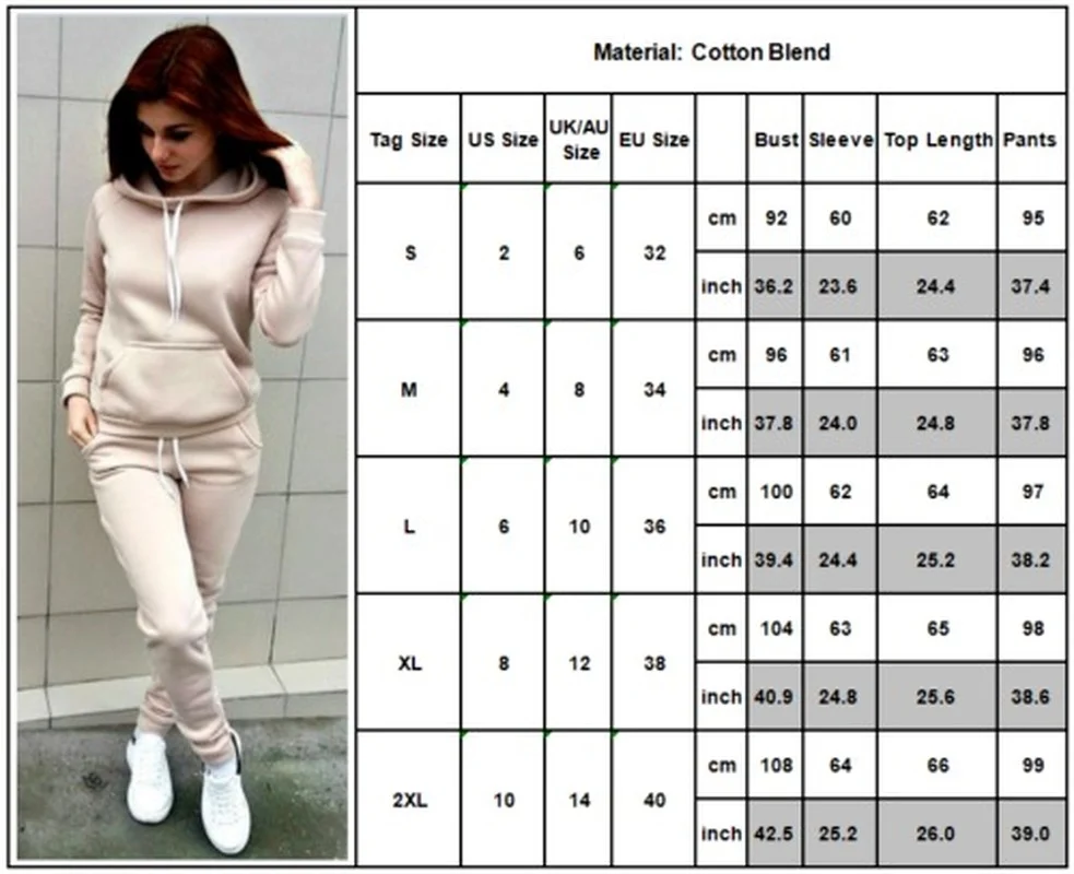 

Womens Tracksuit Set Hoodies Sweatshirts Pants Sports Ladies Hoody Casual Suits