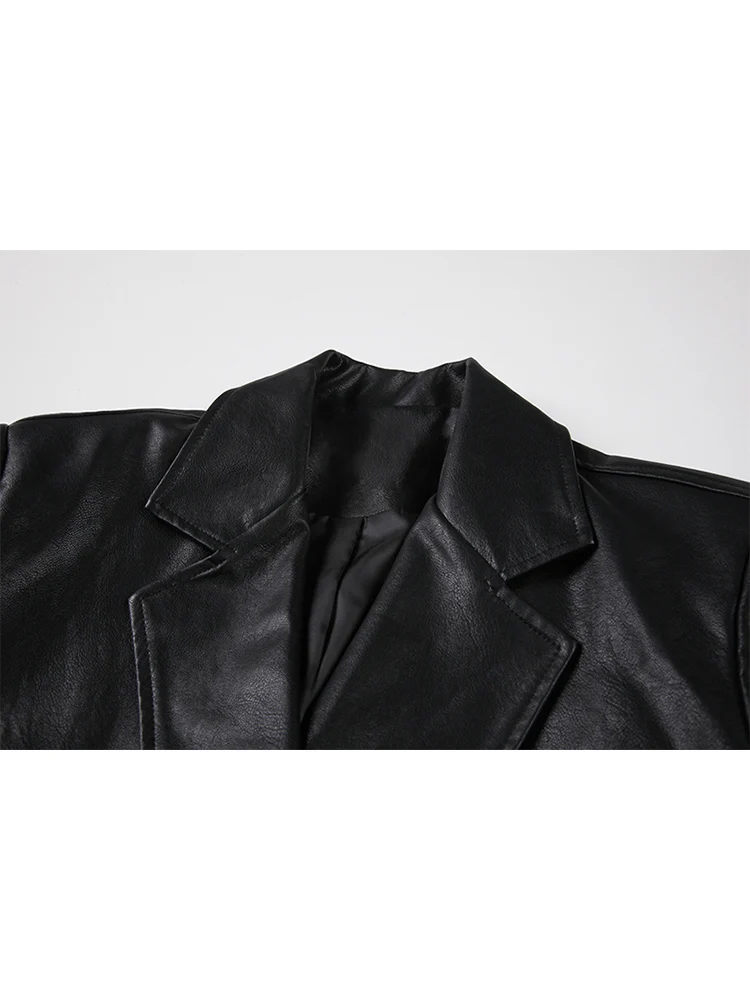 2021 Women PU Fur Suit Jacket Office Ladies Loose Korean Fashion Blazer Female Vintage Lapel Double Breasted Long Sleeve Coats |