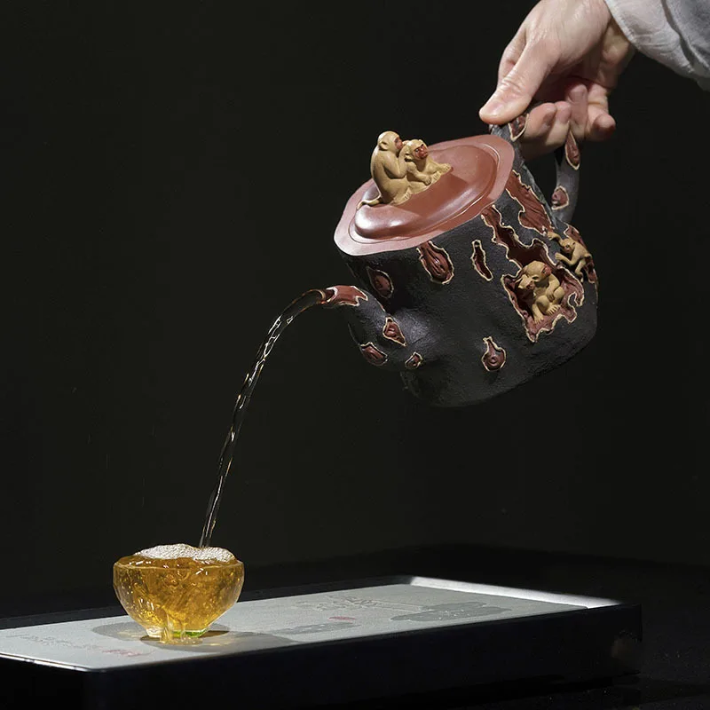 

Five Monkeys Stump Purple Clay Teapot Raw Purple Clay Mud Chinese Zisha Drinkware Teaware Gift 850ml