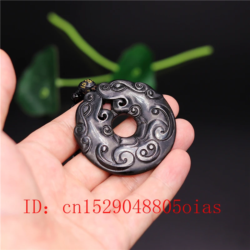 Ожерелье с подвеской в виде китайского Нефритового дракона черного и зеленого