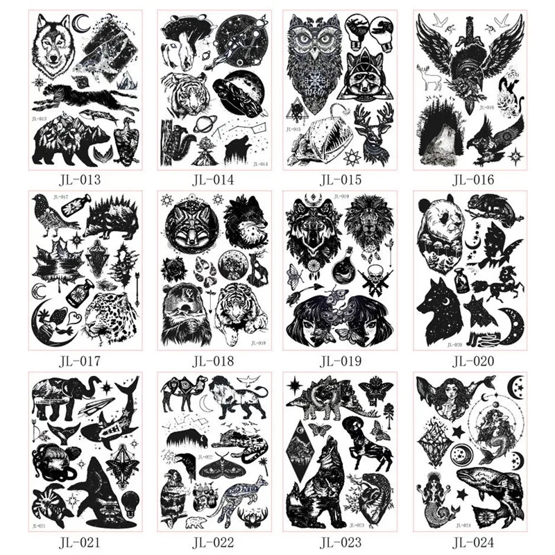 

2pcs Waterproof Temporary Tattoo Sticker Snake Flower Rose Flash Tattoos Lace Fox Lion Body Art Arm Fake Sleeve Tattoo Women