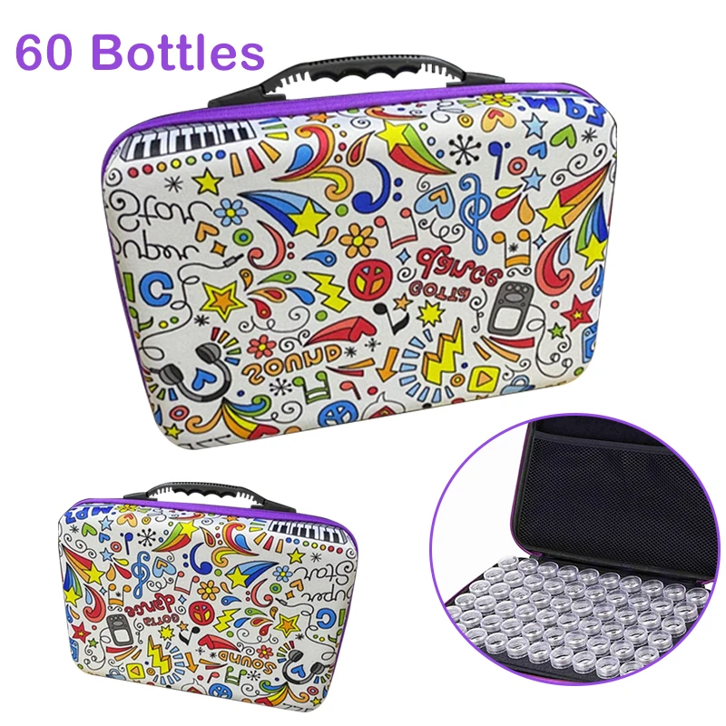 

2021New 60 bottles of diamond painting tool handbag and cross stitch beads container, DIY diamond zipper box, diamond embroidery