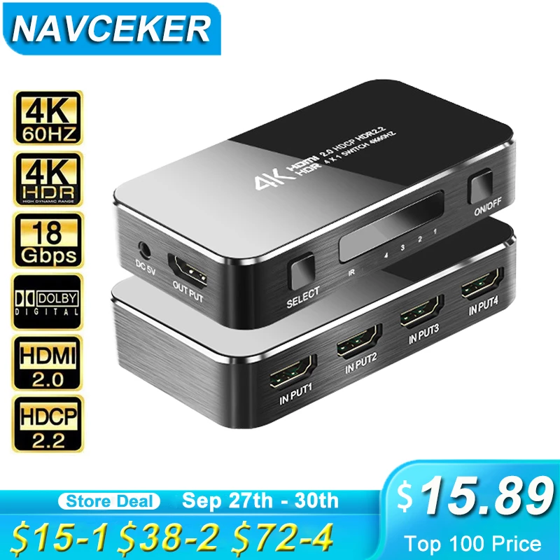 

2020 4 Port 18Gbps HDR 4K HDMI 2.0 Switch 4x1 Support HDCP 2.2 HDMI Switch HUB Box With IR Mini HDMI Switch Remote For PS4 360