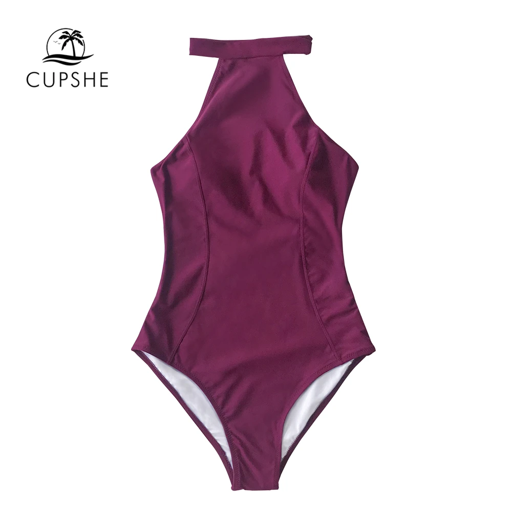 CUPSHE фиолетовый с высокой горловиной Холтер Цельный купальник женский