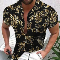 mens spring summer large size m 3xl print vintage trend loose lapel short sleeve cardigan shirt top