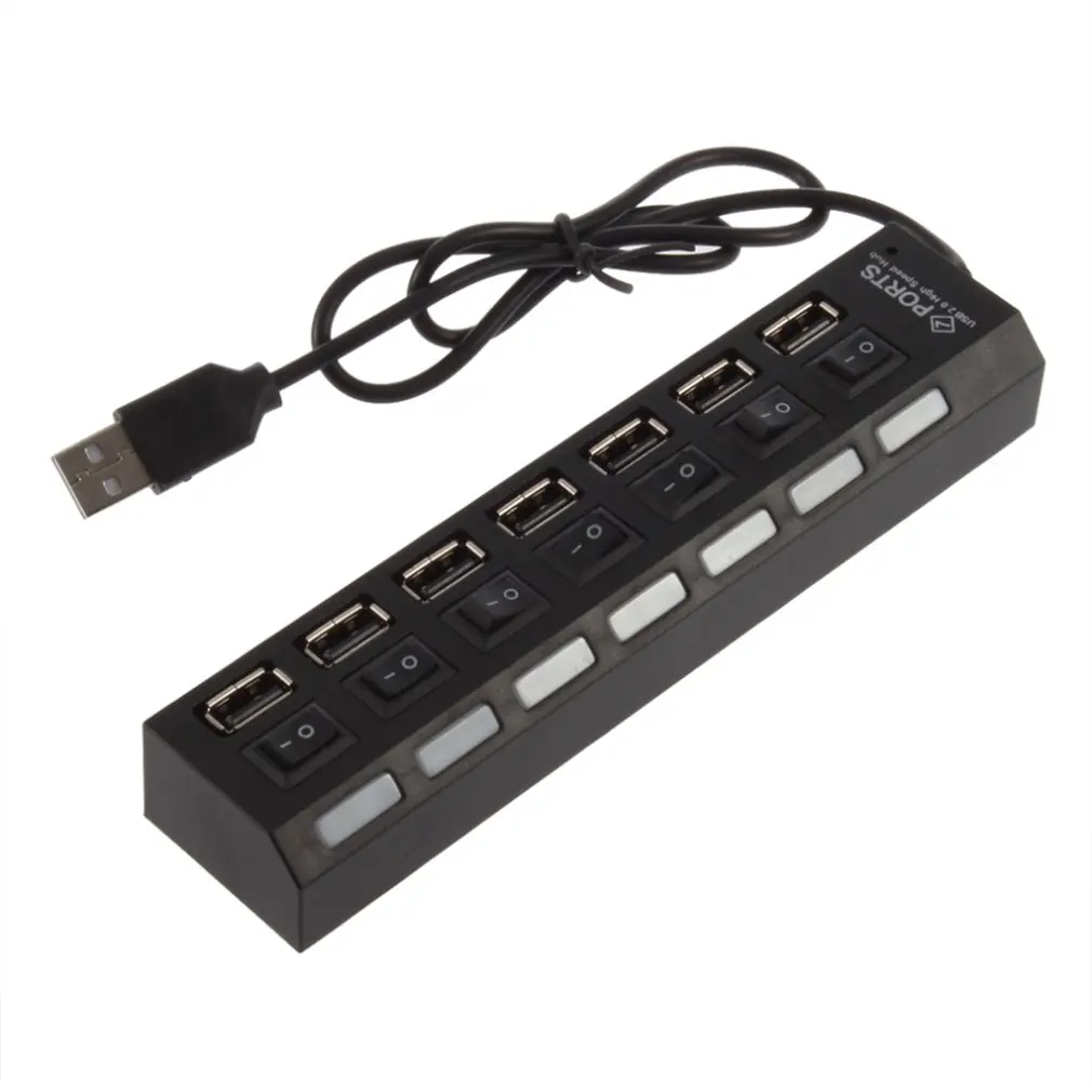 

4 Ports/7 Ports LED USB 2.0 Adapter Hub Power on/off Switch For PC Laptop Switches Adapter Cable Splitter for PC Laptop