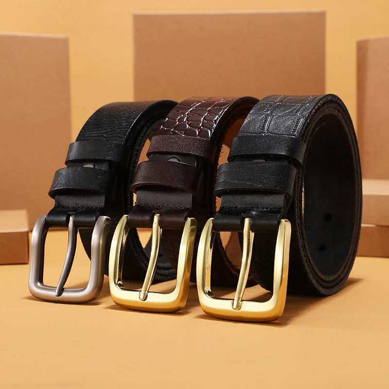 

Brand Men's Belt Men's Leather Calfskin Belt Luxury Business Pin Buckle Retro First Layer Cowhide Belt Jeans Belt Free Shipping