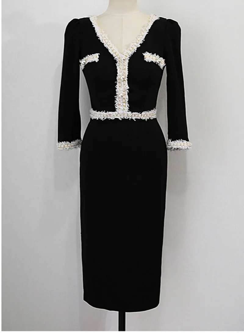 

2020 autumn winter elegant women Pencil Dress V-neck Sexy Women Vestidos Bodycon Casual Dresses