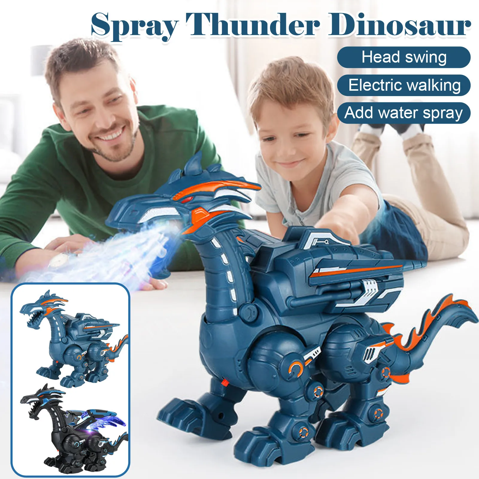 Электрическая механическая игрушка динозавра с распылителем