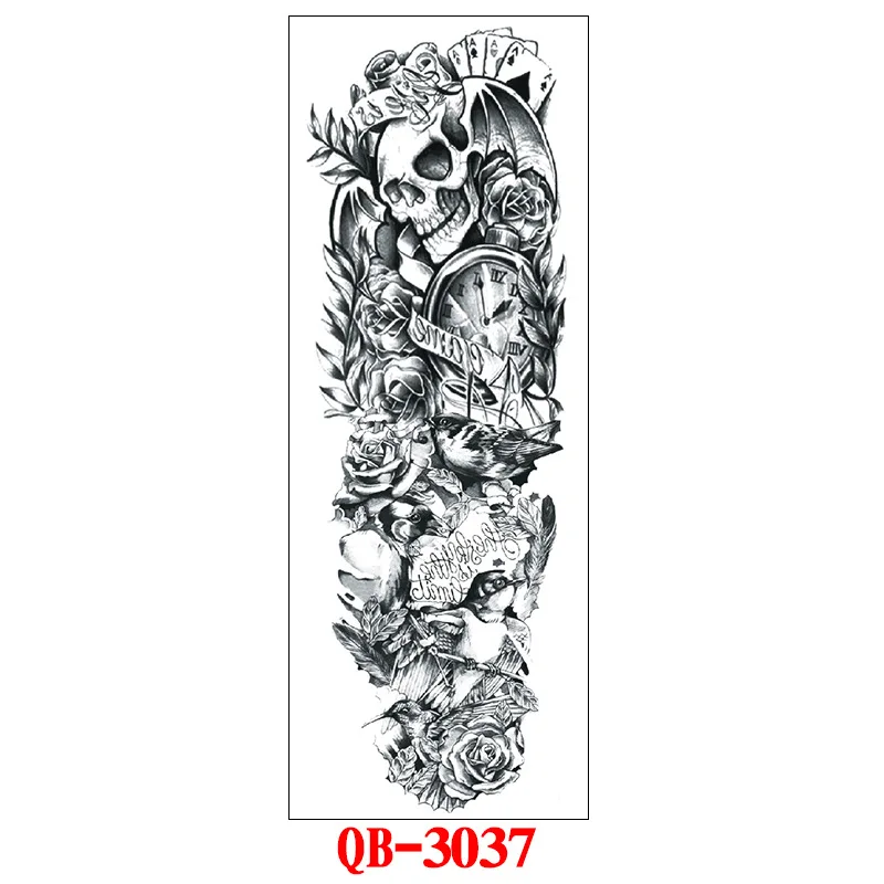 Full Arm Temporary Tattoo Stickers Large Black Skeletons Body Tattoo Waterproof Tattoo For Men Women Fake Tattoos 17*48cm - Цвет: 3037