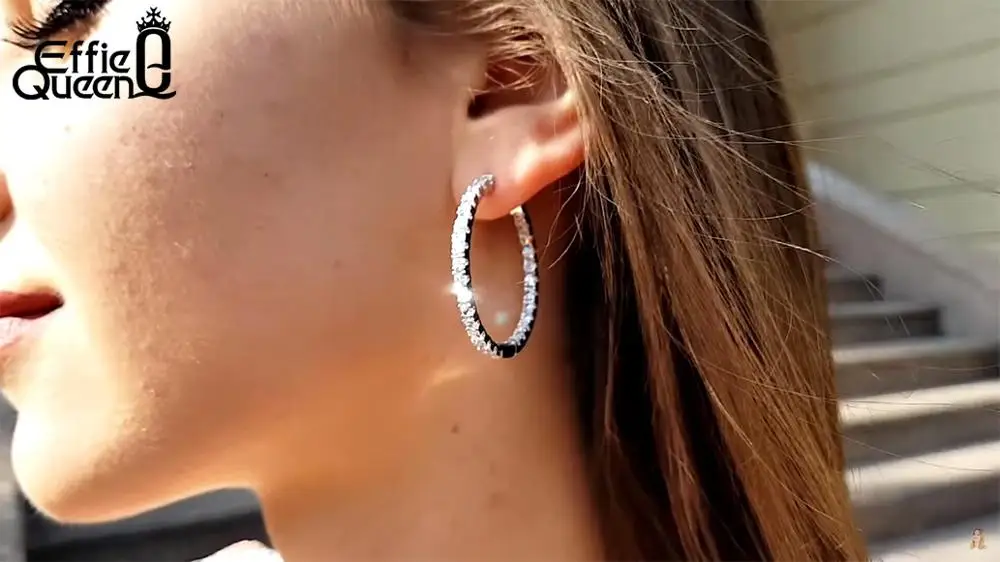 Женские серьги-кольца с фианитами винтажные большие DOE137 |