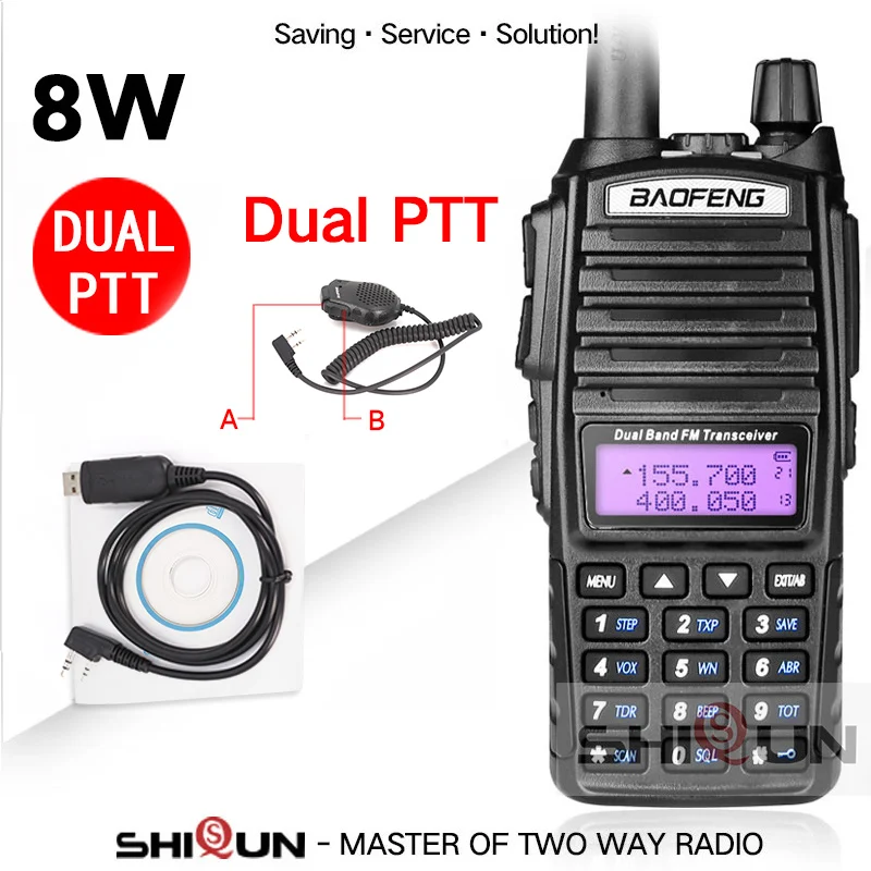 Add Mic-Cable CD BaoFeng портативная рация UV-82 обновленная 8 Вт Baofeng UV 82 двойная PTT гарнитура микрофон рация 10 км Baofeng 8 Вт Радио baofeng uv 9r 5R - Цвет: Add Mic-Cable CD