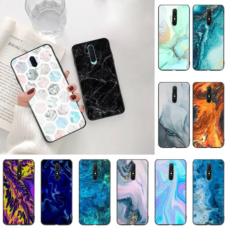 

Retro discolored colorful marble Cover Black Soft Shell Phone Case For Oppo A5 A9 2020 Reno2 z Renoace 3pro Realme5Pro