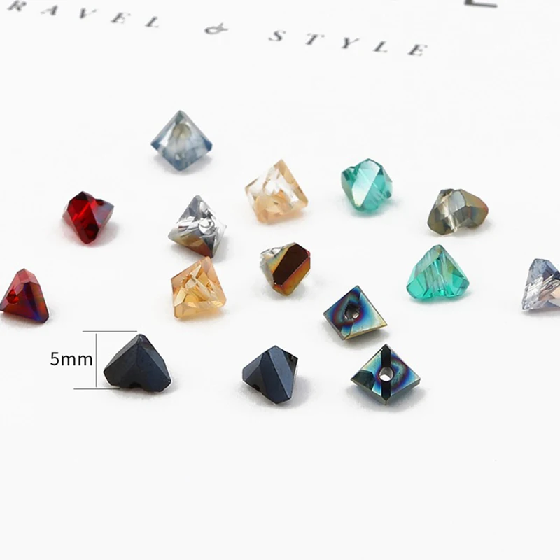 

50Pcs 5*6MM Crystal Glass Triangle Beads For Diy Making Earrins Loose Stereoscopic Beads Jewelry Accessories Supplies
