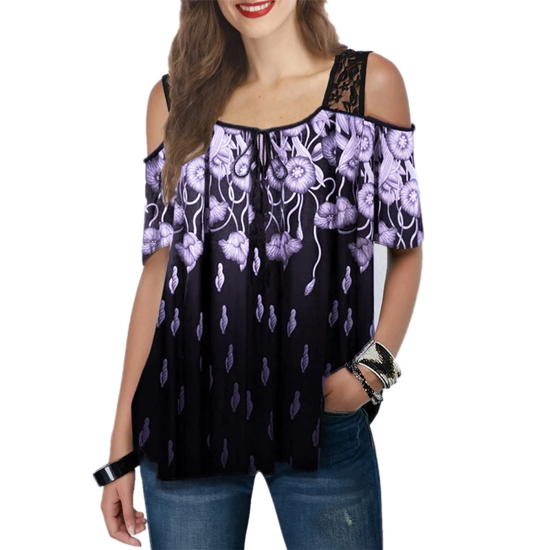 

Summer New Tank Tops Tees For Women Lace Hollow Print Off Shoulder Female Streetwear Vintage Elegant T-shirt Fashion 2021