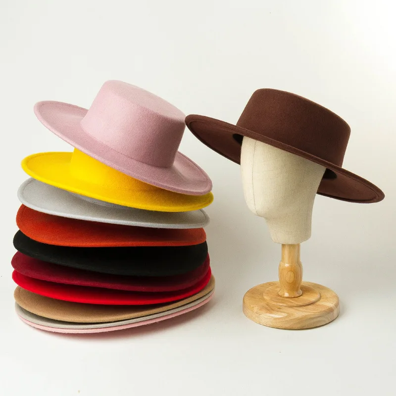 

52cm Solid Vintage Woolen Fedora Hat for Kids Child Felt Hats Boys Girls Fashion Casual Flat Top Hat 4-8 Years Baby Winter Hat