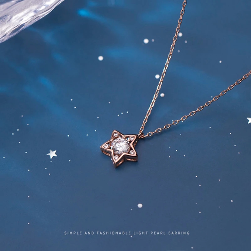 100% Настоящее серебро 925 пробы блестящий CZ пентаграмма подвеска ожерелье 41 см