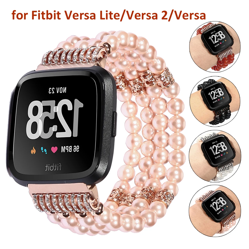 

Dressy Bracele for Fitbit Versa/Versa 2/Versa Lite Bands Women Fashion Handmade Elastic Stretch Beads Beaded Replacement Pink