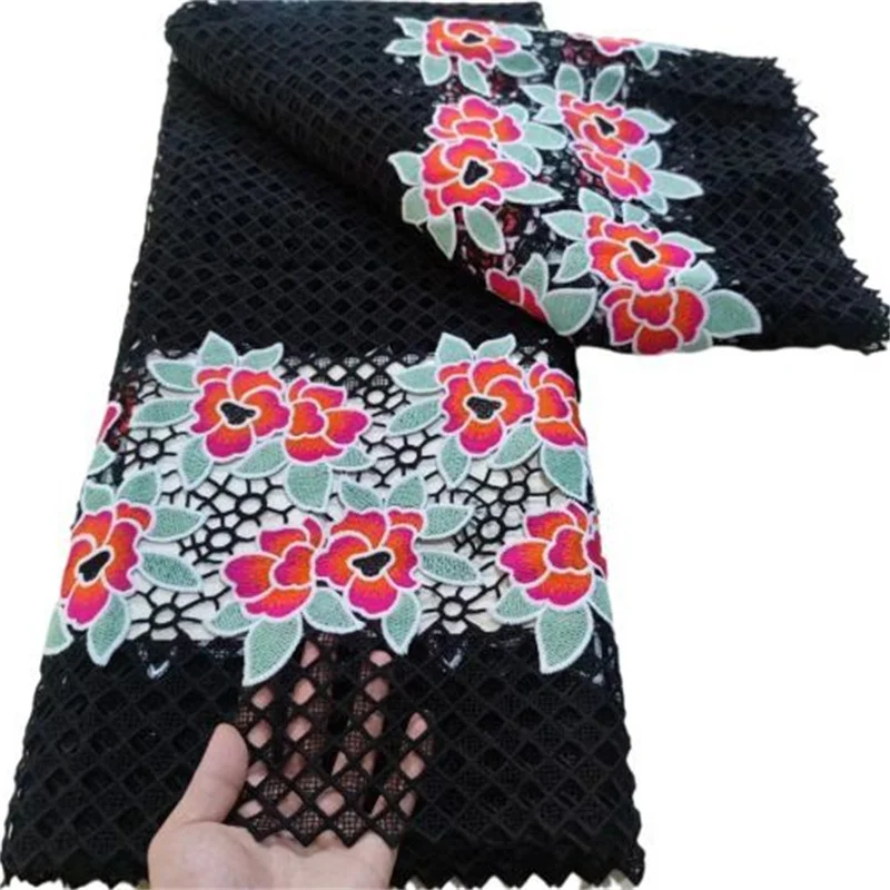 

White African Lace Fabric Embroidery Guipure Cord Lace Black High Quality Water Soluble Laces For Wedding Dress Sew