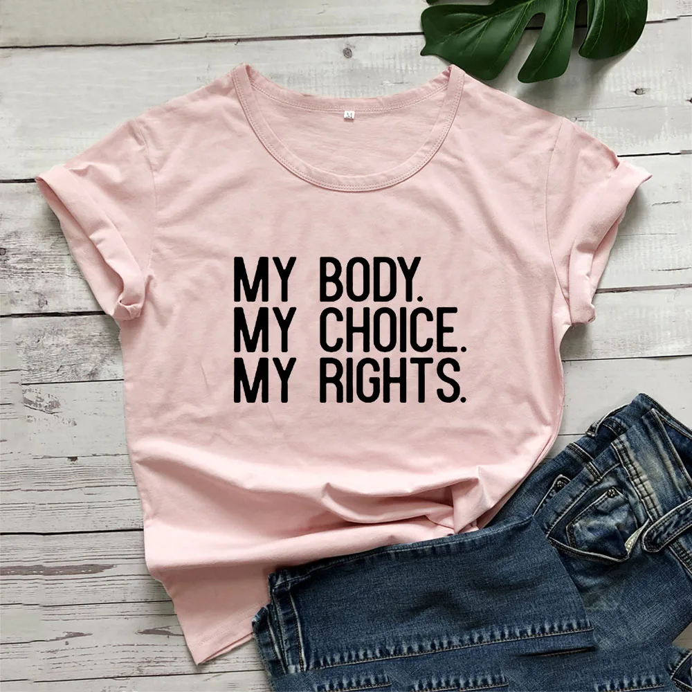 Женская футболка с короткими рукавами черная хлопковая надписью My Body Choice right