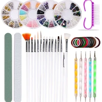 10pcsset nail art tool set manicure buffers glitter nail brush dotting pen line stickers decorations kit artificial for diy