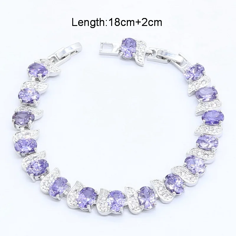 Серебряный цвет Искусственный Свадебный браслет с фиолетовыми камнями серьги