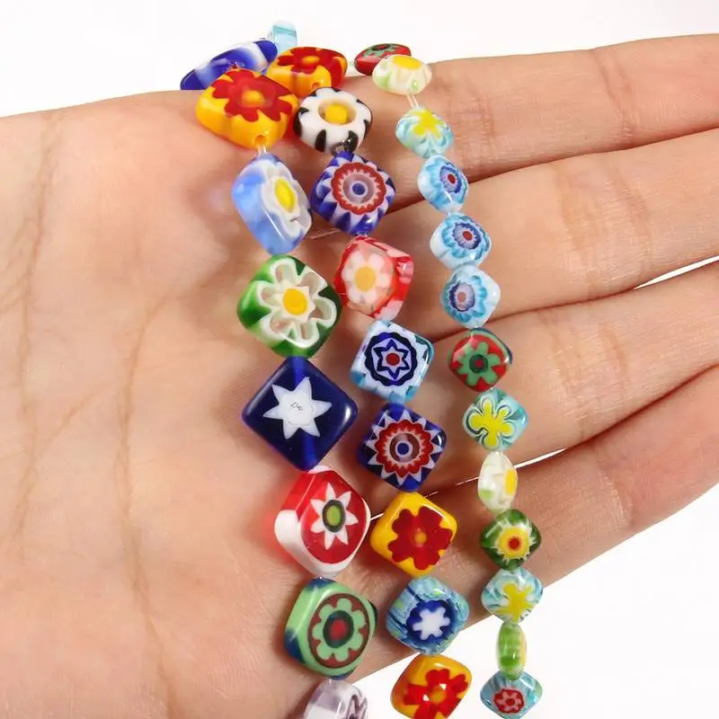 

Glass Murano Lampwork Flower Multicolor Diagonal Beads For Jewelry Making Handmade Diy Necklace Bracelet Wholesale 6/8/10mm 15''