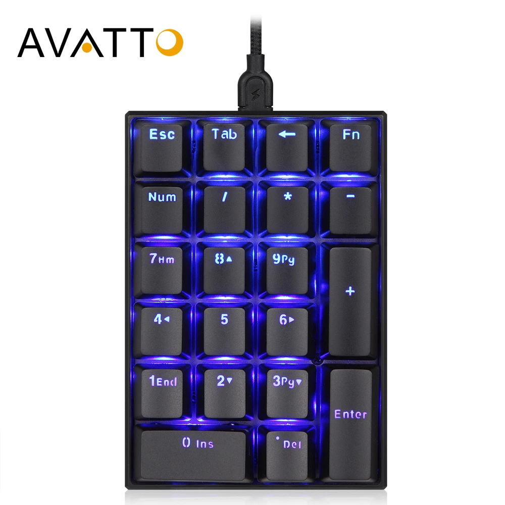 AVATTO Механическая Blackit USB Проводная цифровая клавиатура с 21 клавишей Расширенная раскладка мини-клавиатура Numpad для профессионального учета