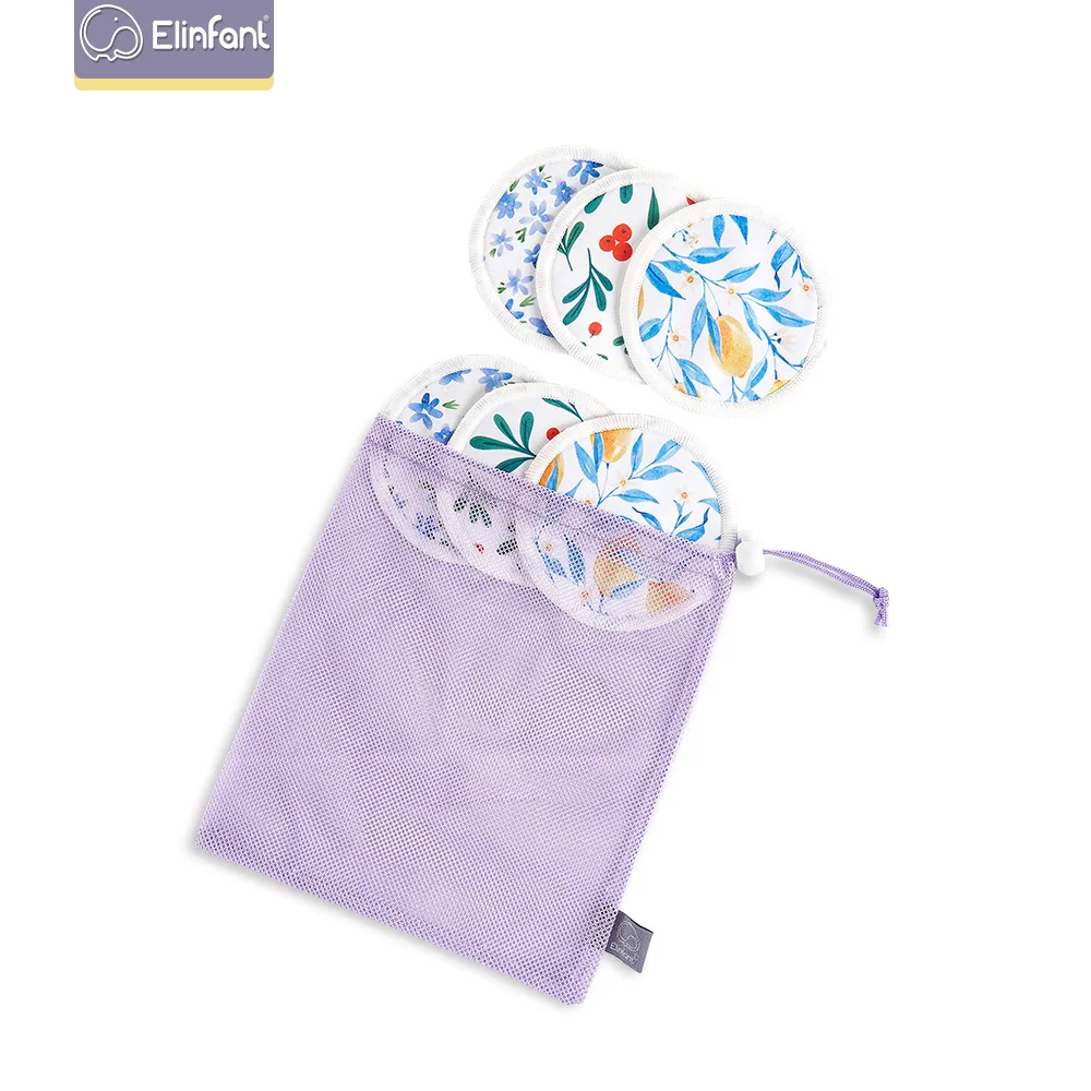 Elinfant 6pc Bamboo Breast Pad Nursing Pads For Mum Waterproof Washable Feeding Pad Bamboo Reusable Breast Pads with Laundry Bag
