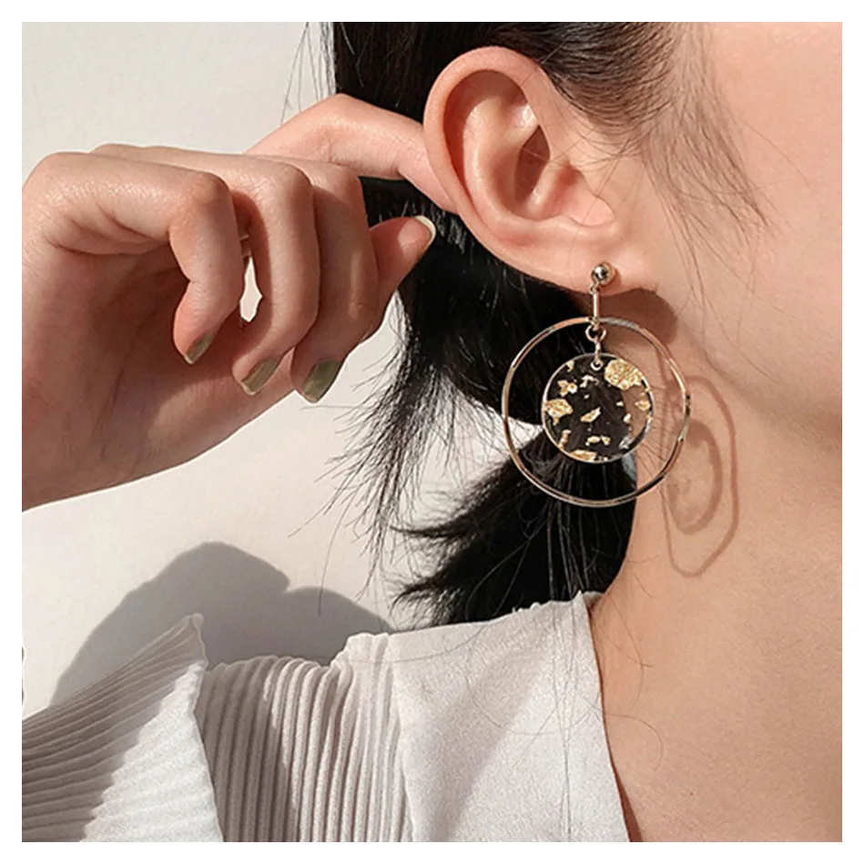 Корейские Модные металлические полые серьги в стиле ретро мозаичные круглые