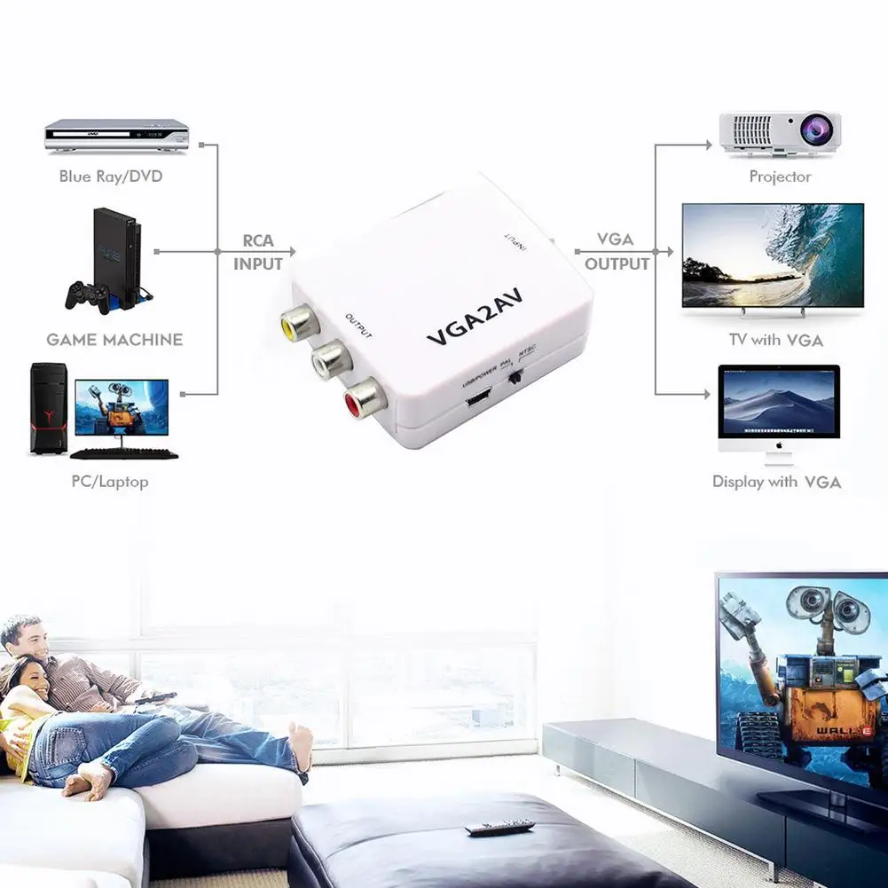 HDMI-совместимый видеоконвертер AV2VGA Mini AV VGA конвертер 1920x1080 60 для ПК в телевизор