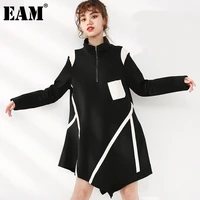 eam loose fit irregular long sweatshirt new stand collar long sleeve women big size fashion tide spring autumn 2022 jc68101