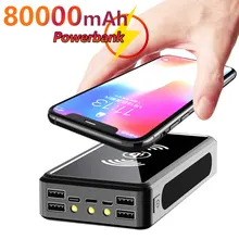 QI Solar 80000mAh Power Bank Wireless Fast Charger Outdoor Portable Power Bank External Battery for Xiaomi Samsung IPhone