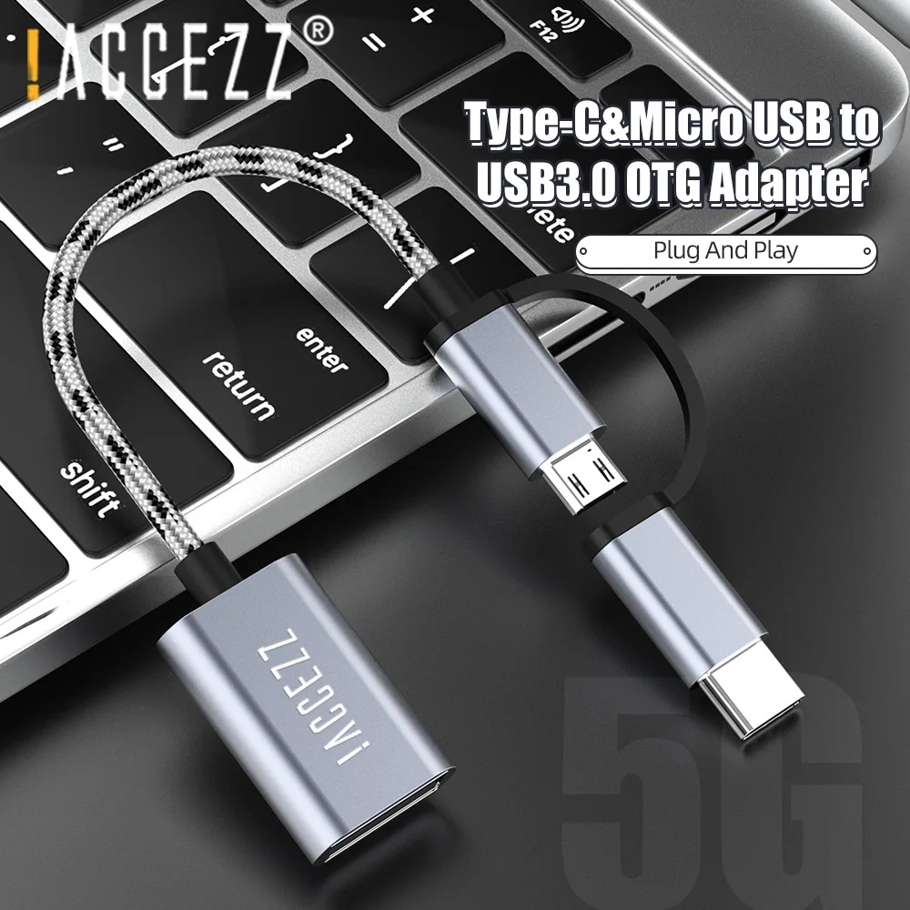 

!ACCEZZ 2 in 1 USB 3.0 OTG Adapter Cable USB-C Data Transfer Nylon Braid Micro USB Data Sync For Samsung MacBook Type C OTG