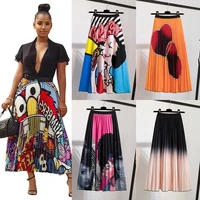ladies european and american summer new style womens skirts cartoon print explosion style pleated fashionable loose skirt we24