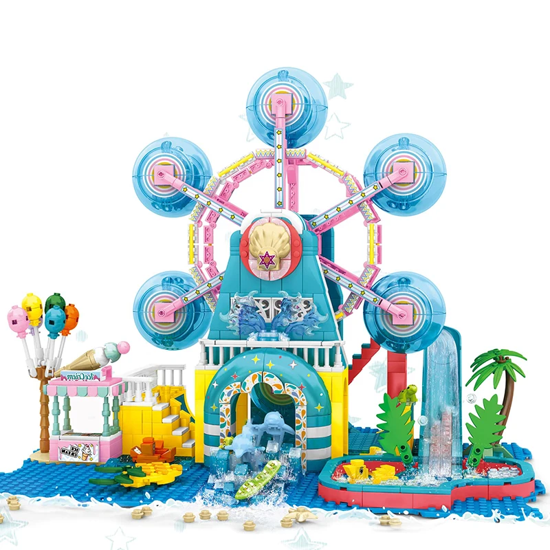 

Mengwoha Ferris wheel Swimming Pool Building Blocks Friends Water Amusement Park Girl Figures City Bricks Toys For Children Gift