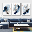 Абстрактная матовая Настенная картина с эффектом голубой и золотой кисти, художественные принты и постеры для гостиной, домашнее украшение, Картина на холсте без рамки