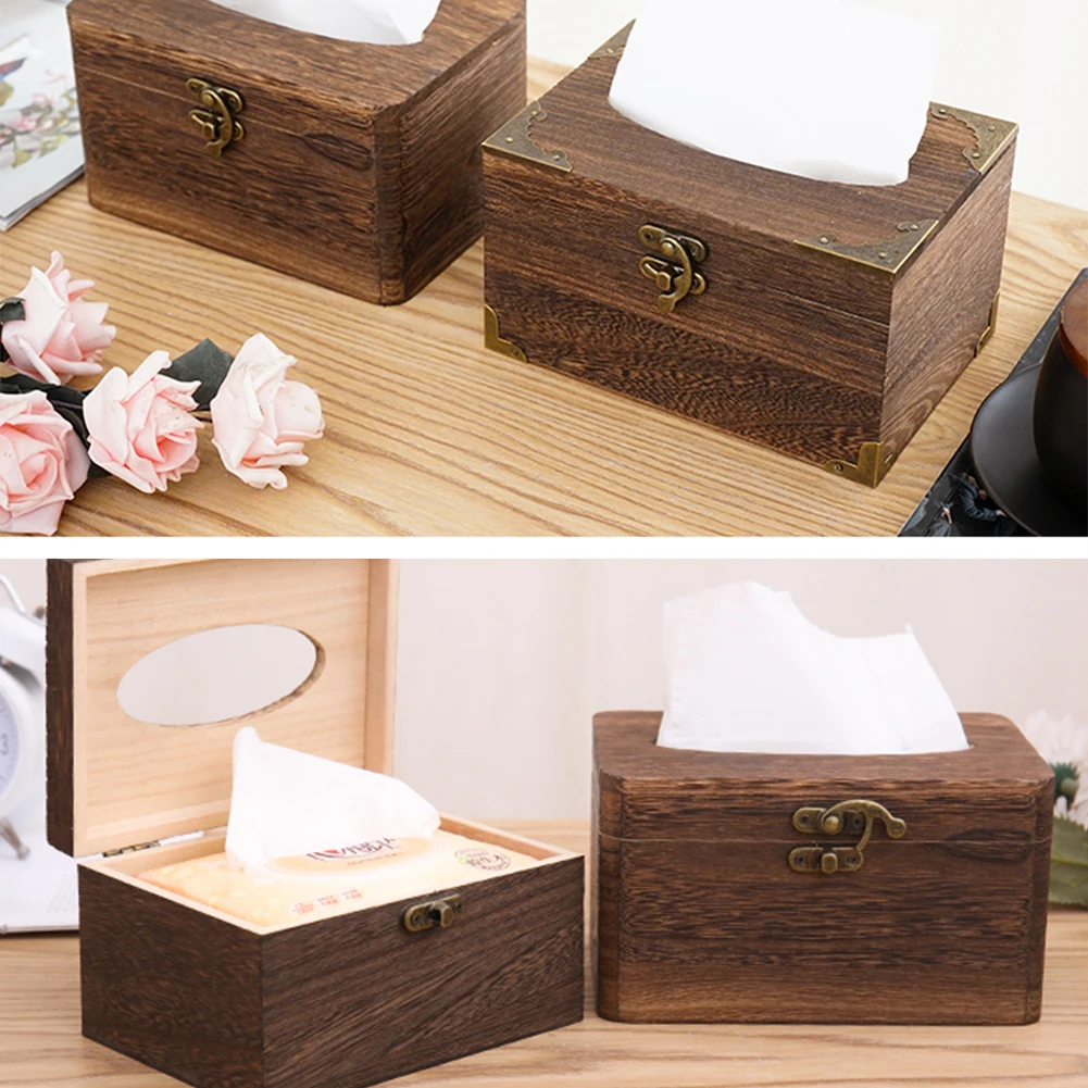 

Wooden Tissue Box Cover Water-Resistent Rectangle Tissue Box Cover for Bedroom Living Room Kitchen Paper Case Dispenser Storage